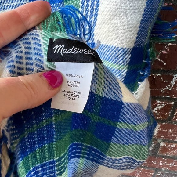 Madewell Blue and Green Plaid Scarf - Picture 2 of 2